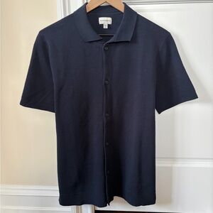 Club Monaco Men’s Navy Short Sleeve Knit Button Down Sweater